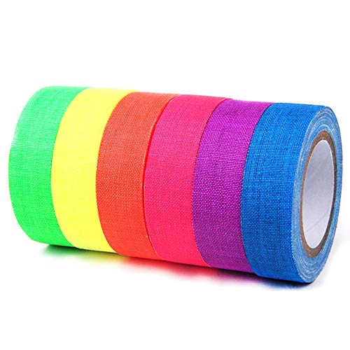 Winbang Gaff Tape, 6 Stück Baumwolle Spike Tape Grade fluoreszierende Kunsthandwerk Neon Tape für Böden Stages Whiteboard von Winbang