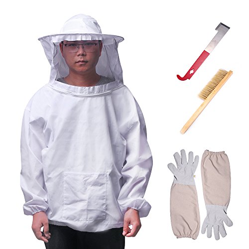 Winbang Imkerei-Werkzeug-Set, Imkerei Schutzausrüstung Atmungsaktiv Imkerei-Anzug Langarmjacke mit Handschuhen Bienenstock-Bürste J Haken von Winbang