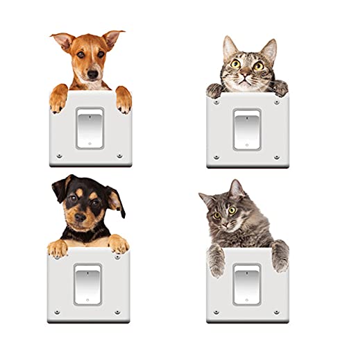 Wincal Wandschalter Aufkleber-4 Katzen Hund Cartoon Wandaufkleber Für Wohnzimmer Schlafzimmer Toilettenraum Wand DIY Dekoration von Wincal