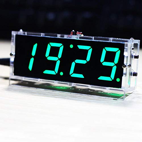 Wincal Elektronisches Bastelset mit 4 Ziffern, zum Basteln, LED-Digitaluhr, automatische Zeitanzeige/Temperaturanzeige, Bastelset, elektronische Uhr (grün) von Wincal