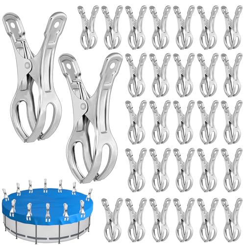 30 Stück Poolabdeckungs-Clips, 11,4 cm, Edelstahl, Poolabdeckungsklemmen für oberirdische Pools, Metall, winddicht, Winter-Poolabdeckungsclip von Winceed