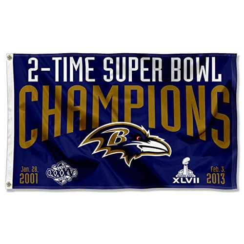 Baltimore Ravens 2X und 2 Time Super Bowl Champions Flagge Outdoor Indoor 90 x 150 cm Banner von Wincraft