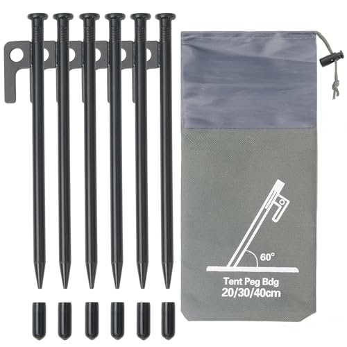 Zeltheringe aus Metall, robuste Heringe, Bodenpfähle, Zeltspikes für Camping, Wandern, mit 6 Stück (schwarz, 20 cm) von Wind Tour