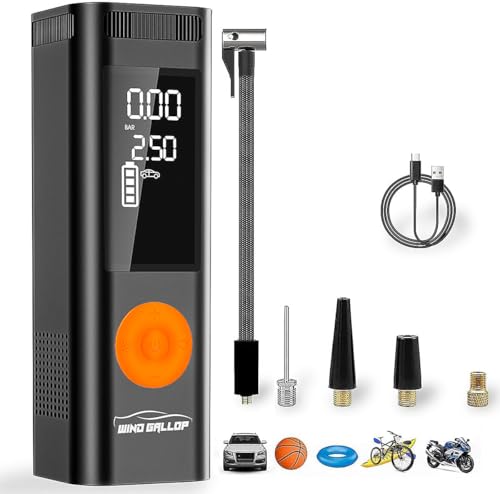 WindGallop Kompressor 12V Luftpumpe Auto Reifen Pumpe für Kleiner tragbarer Luftkompressor Reifenfüller mit Manometer reifenpumpe Elektrische Luftpumpe für reifen (Orange) von WindGallop