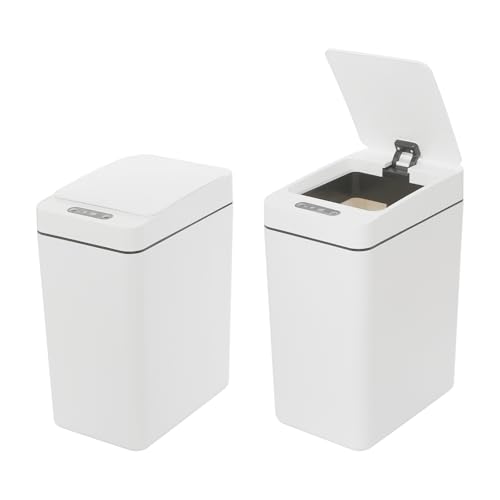 WindWilder 12L Sensor Mülleimer für Badezimmer Küche, 16x23.5x32cm, 2er Set Elektrischer Automatischer mit Deckel, 3 Öffnungsmethode: Induktion/Kick/Knopfdruck (Beige) von WindWilder