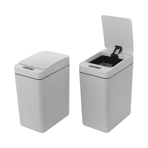 WindWilder 12L Sensor Mülleimer für Badezimmer Küche, 16x23.5x32cm, 2er Set Elektrischer Automatischer mit Deckel, 3 Öffnungsmethode: Induktion/Kick/Knopfdruck (Grau) von WindWilder