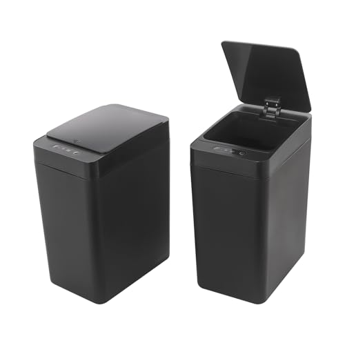 WindWilder 12L Sensor Mülleimer für Badezimmer Küche, 16x23.5x32cm, 2er Set Elektrischer Automatischer mit Deckel, 3 Öffnungsmethode: Induktion/Kick/Knopfdruck (Schwarz) von WindWilder