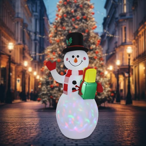 WindWilder 150cm LED Schneemann Beleuchtet Aufblasbar Snowman Outdoor Außenbereich Schneemänner Weihnachtsbeleuchtung weihnachtsdeko Weihnachtsfigur mit Rotierendes Farbiges Licht, 2 Min Aufblaszeit von WindWilder