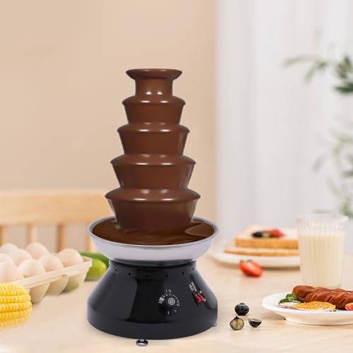 WindWilder 5 Tier Chocolate Fountain Commercial Hot Chocolate Fondue Tower 230W 220V, Schoko Brunnen aus Edelstahl für Dessertläden, Restaurants, Partys, Hochzeiten, 33x33x61.3cm (Schwarz) von WindWilder