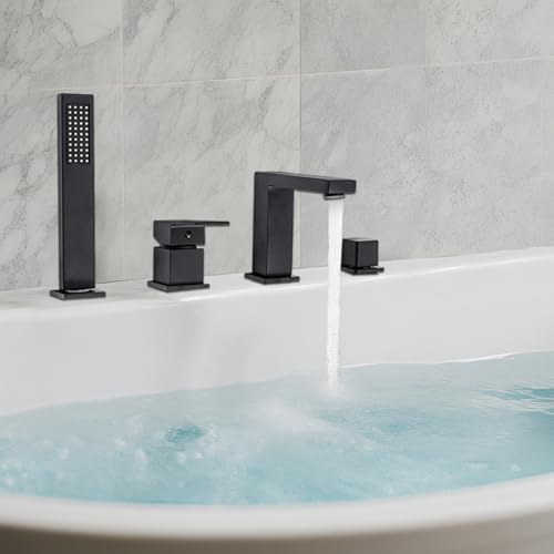 WindWilder Badezimmer Armatur Set mit Handbrause und Thermostat, Komplette Badezimmer Einhandmischer Garnitur (Schwarz) von WindWilder