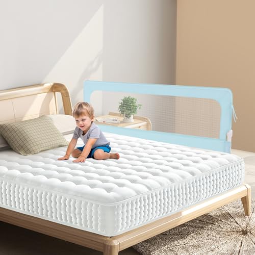 WindWilder Bettgitter 176cm Länge, 66-83cm Höhe Verstellbarer, Klappbares Bettkantenschutz für Kinder (Blau) von WindWilder