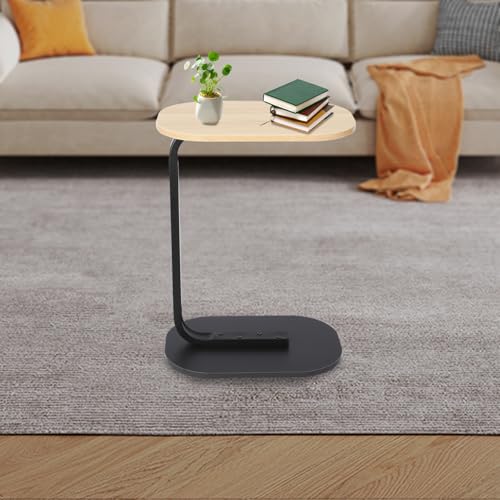 WindWilder C-förmiger Beistelltisch C Form Couchtisch Klein Sofatisch 45x30x60cm Modern Kaffeetisch Side Table für Wohnzimmer Schlafzimmer (Holzfarbe + Schwarz Stand) von WindWilder