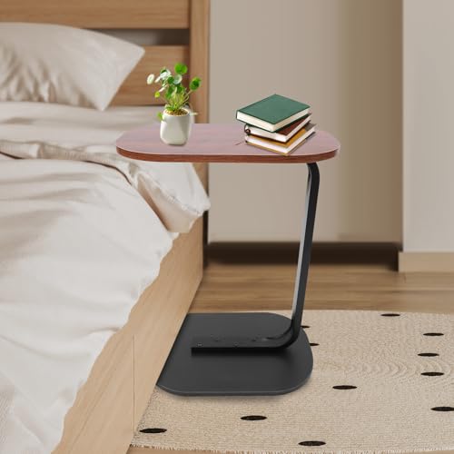 WindWilder C-förmiger Beistelltisch C Form Couchtisch Klein Sofatisch 45x30x60cm Modern Kaffeetisch Side Table für Wohnzimmer Schlafzimmer (Walnussfarbe + Schwarz Stand) von WindWilder