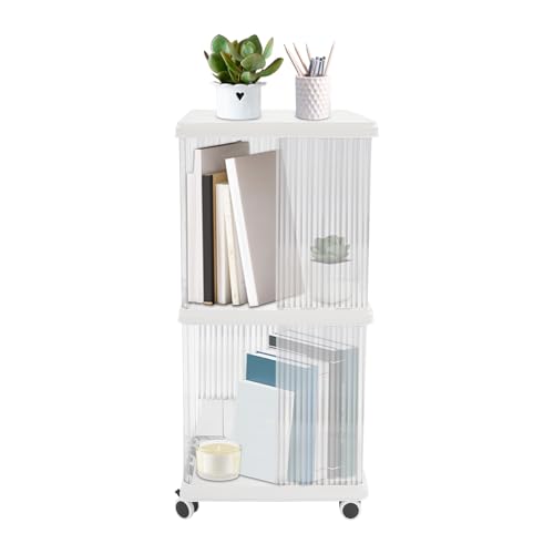 WindWilder Drehbares Bücherregal - 2 Ebenen Stehendes Regal 36x36x72.5cm - Drehbares Regal für Kinder und Erwachsene - für Kinderspielzimmer, Schlafzimmer und Wohnzimmer - Weiß + Kla von WindWilder