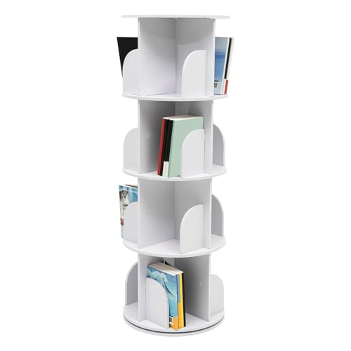 WindWilder Drehbares Bücherregal 360° Rotatable Book Shelf 4 Ebenen 16 Fächer Lagerregal Freestanding Bookshelves Storage Display Shelf für Wohnzimmer Schlafzimmer Büro Kinderzimmer 100KG (4 Ebenen) von WindWilder