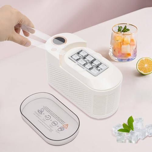 WindWilder Eiswürfelmaschine 120W, 8 Würfel in 15 Minuten Bereit - Mini Eiswürfelbereiter mit Clip - Tragbare Elektrisch Eismaschine für Arbeitsplatte/Zuhause/Auto/Reisen (Beige) von WindWilder