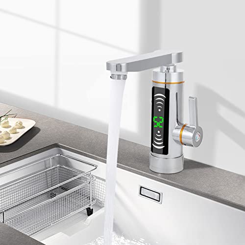 WindWilder Elektrische Durchlauferhitzer 3000W Schnell Erhitzen Wasserhahn mit LED Temperaturanzeige 30-60°C, 360° Elektrischer Wasserhahn für Badezimmer Waschbecken Küche, Silber von WindWilder