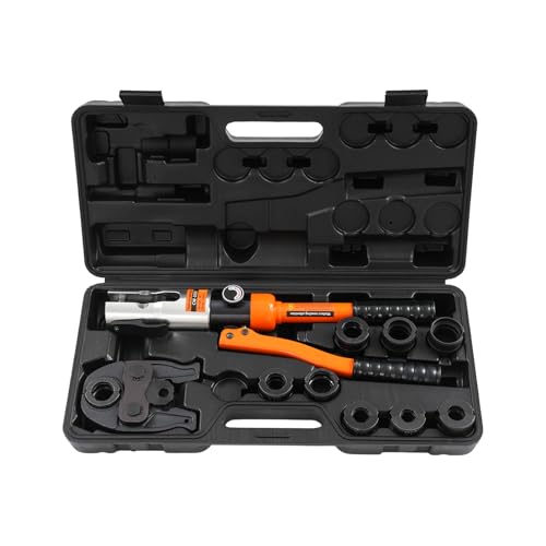 WindWilder Hydraulische Presszange 10T - V 12-28mm + TH 16-32mm - Profi Rohrpresszange mit 9 Pressbacken für Edelstahlrohr und Kupferrohr (Orange) von WindWilder