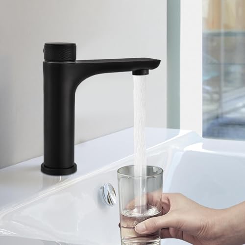 WindWilder Infrarot Sensorhahn Wasserhahn 17cm Höhe - 15cm Sensor Entfernung - Brührungsloser Küchenhahn mit Temperaturregelung und 2 Stromversorgungsmodi für Waschbecken Spüle (Schwarz) von WindWilder