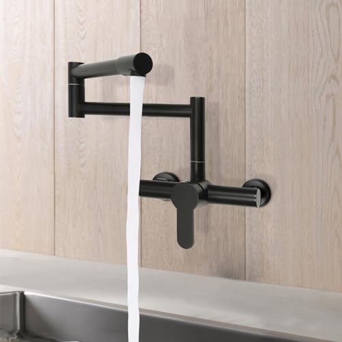 WindWilder Küchenarmatur Wandmontage, 360° Drehbar Wasserhahn Küche Wandmontage, Faltbar Einhebelmischer Wand Küchenarmatur, Messing Wandarmatur Spültischarmatur für Küchen (Schwarz) von WindWilder