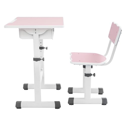 WindWilder Schreibtisch und Stuhl Set 70x50cm, höhenverstellbarer 64-76cm Kinderschreibtisch mit Stiftablage für Kinder von 3-18 Jahren (Pink) von WindWilder