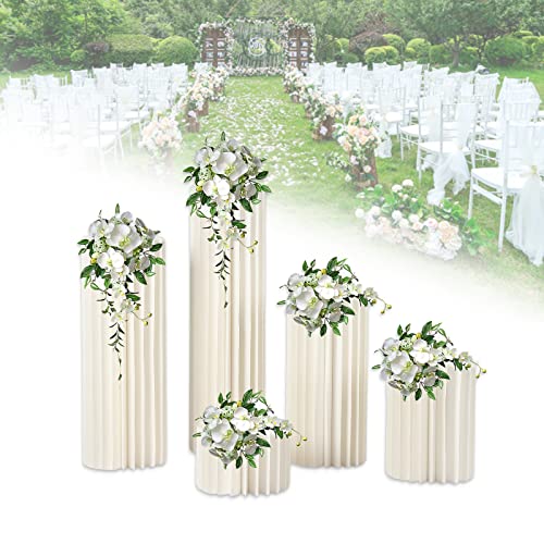 WindWilder Wedding Centrepieces Cardboard Vases, Pack of 5, 20cm+40cm+60cm+80cm+100cm Hoch Faltbare Karton Centerpiece Display, Zylinder Blumen Stehen Säulen Display für Hochzeitsfeier Dekoration von WindWilder