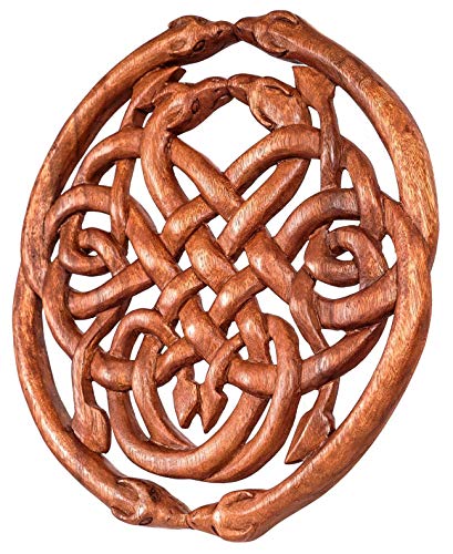 Windalf Drachen Holz Wanddeko VEGA Ø 30 cm Keltischer Knoten Keltenlkunst Wandrelief Handarbeit von Windalf