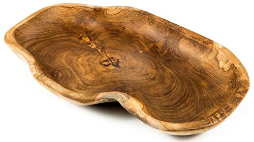 Windalf Große Natur Holzschale SULIA 40 cm Obstschale Brottablett Tischdeko Holztablett Handarbeit Teakholz von Windalf