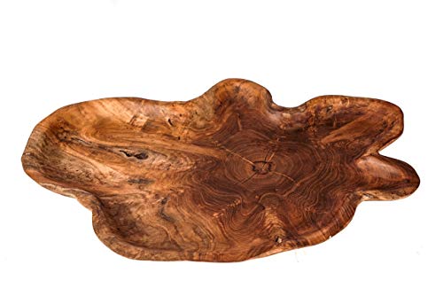 Windalf Große Servierplatte LEONA 52 cm Buffet Holzplatte Holzschale Cateringplatte Handarbeit Teakwurzelholz von Windalf