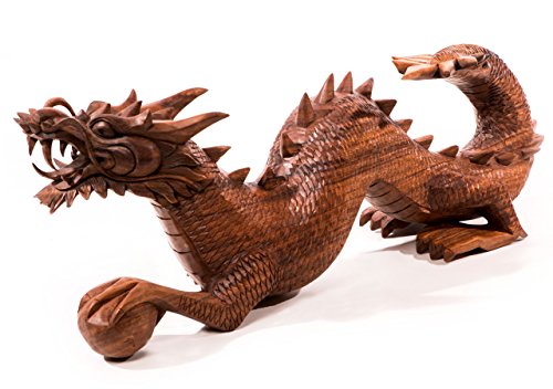 Windalf Großer Drache RION 80 cm Drachenfigur mit Magic Ball Gartenfigur Wächter Handarbeit aus Holz von Windalf