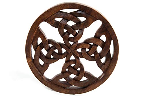 Windalf Keltenkunst Holz Wanddeko KELTISCHES KREUZ Ø 19 cm Wandrelief aus keltischen Unendlichkeitsknoten Wandfigur Handarbeit von Windalf