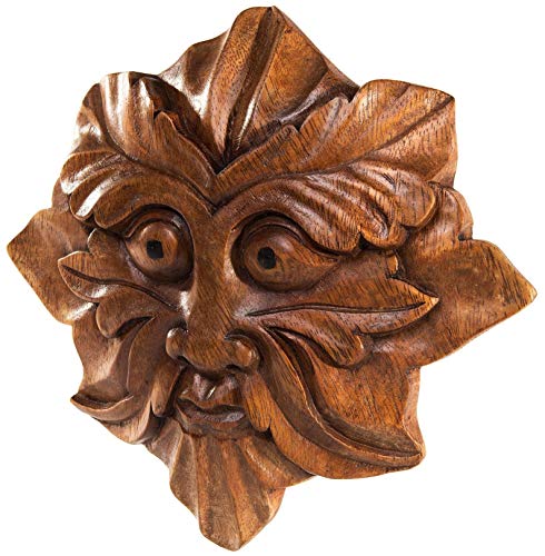 Windalf Keltische Holz Wandskulptur GREEN MAN 22 cm Waldgott Keltenkunst Waldgesicht Handarbeit von Windalf