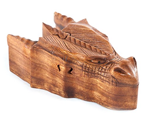 Windalf Vikings Schmuckdose FAFNIR 17 cm Wikinger Drache Holz-Schmuckschatulle Geschenkbox Mittelalter Drachenfigur Handarbeit aus Holz von Windalf