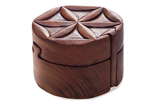 Windalf Vintage Geschenk & Schmuckdose AÍNALA Ø 9 cm Blume des Lebens Holzdose Schmuckschatulle Handarbeit aus Holz von Windalf