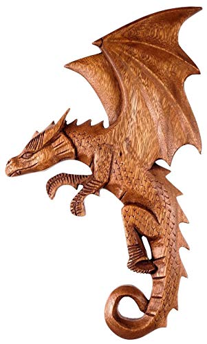 Windalf Wikinger Holz Drachen Wanddeko DRACO 33 cm Drache Links schauend Nordische Wandskulptur Handarbeit von Windalf