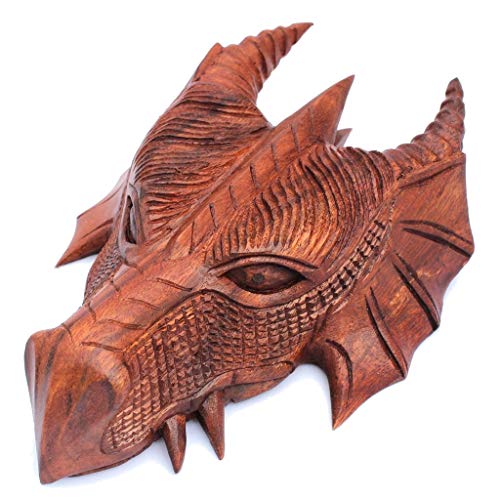 Windalf Wikinger Schutzdrache FAFNIR 22 cm Drachen Wanddeko Wandrelief Vintage Holzkunst Holzdeko Handarbeit Holz von Windalf