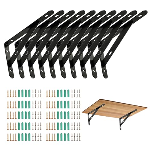 10 Stück Wand-Winkel Regalträger – Regalwinkel aus Metall – 90 Grad Regalhalterung für stabile Montage – Robuste Regal Winkel mit Schrauben für Holz und Metallregale (150×95×16mm) von Windfromort