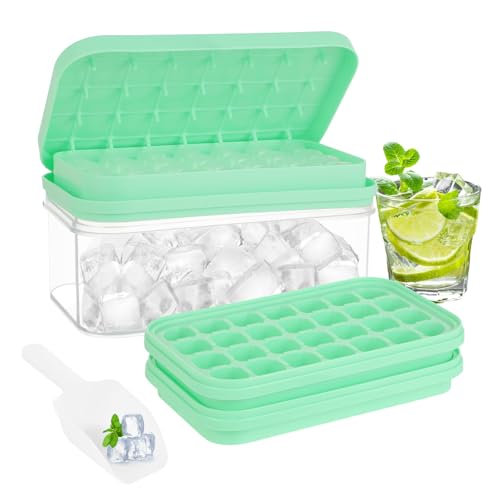 Große Eiswürfelform - Silikon Eiswürfelform - Eiswürfelbehälter Mit Deckel - 28 Eiswürfelbehälter, inklusive Eiswürfelschaufel, für kalte Getränke, Cocktails, Obst (Grün) von Windfromort