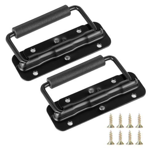 Klappgriff - Griffe Edelstahl 120x41mm - Handgriff 2 Stück mit Schrauben - Türgriff Gefedert mit Isolierter Gummigriffabdeckung für Werkzeugkasten, Koffer, Schublade, Aufbewahrungsbox (Schwarz) von Windfromort