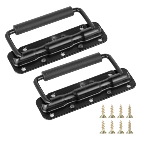 Klappgriff - Griffe Edelstahl 140x40mm - Handgriff 2 Stück mit Schrauben - Türgriff Gefedert mit Isolierter Gummigriffabdeckung für Werkzeugkasten, Koffer, Schublade, Aufbewahrungsbox (Schwarz) von Windfromort