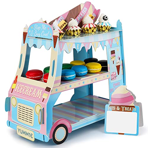 Tortenständer aus Karton Etagere, Cupcake Ständer Kindergeburtstag Wagendesign, 3-Stöckiger Cupcake/Eistüte Halter Ständeraus Pappe für Gebäck Dessert Muffinständer, Party, Hochzeit, Babypartys von Windfromort