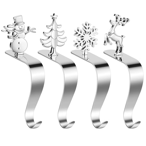 Weihnachts Kaminhaken Dekohaken, Haken für Weihnachtsstrümpfe, Schneeflocke Weihnachten Kreativ Kamin Sockenhalter, Fireplace Hook Christmas Stocking Holder Hanger für Kamin Dekoration - 4PCS von Windfromort