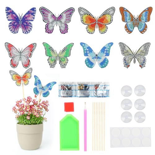 8 Stück Diamond Painting Set - Schmetterling Deko - DIY Diamond Painting Schmetterling - Diamont Painting Geschenk - Perlentiere Set für Garten, Balkon, Terrasse und Wohnzimmer von Windfromort