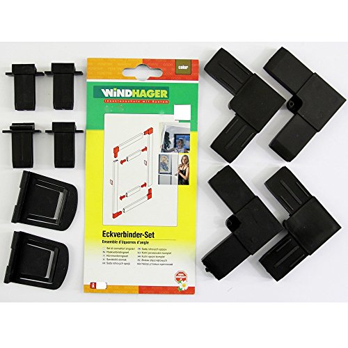 Windhager Eckverbinder-Set für 32 mm Profile Tür und Fenster 03570 Weiß oder 03571 Braun, Farbe:Schwarz von Windhager