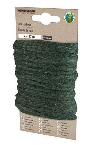 Windhager Jute Dekoschnur ÖKO, Garten Kordel, Bastelschnur, Dekokordel, Hanfschnur, Juteband, Paketband Stark, Schnur, 27m, Ø 3,5mm, grün, 06874 von Windhager