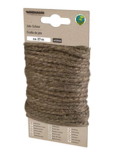 Windhager Jute Dekoschnur ÖKO, Garten Kordel, Bastelschnur, Dekokordel, Hanfschnur, Juteband, Paketband Stark, Schnur, 27m, Ø 3,5mm, terrabraun, 06876 von Windhager