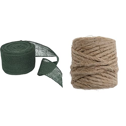 Windhager Jute-Wickelstreifen Jutegewebe Juteband Jute-Wickelstreifen Deko-Band, 10 cm x 25 m, moosgrün, 05851 & Jute-Schnur Jutegarn Bindegarn Bindeschnur, natur, 4 mm x 50 m, 06158, beige von Windhager