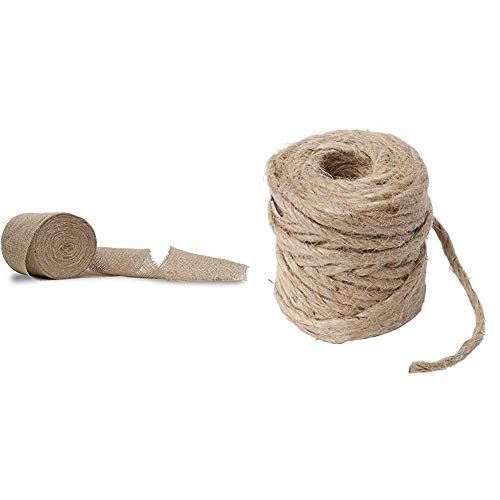 Windhager Jute-Wickelstreifen Jutegewebe Juteband Jute-Wickelstreifen Deko-Band, 10 cm x 25 m, natur, 06439 & Jute-Schnur Jutegarn Bindegarn Bindeschnur, natur, 4 mm x 50 m, 06158, beige von Windhager