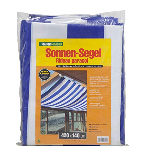 Windhager Sonnensegel für Seilspanntechnik, Blau/ Weiß, 420 x 140 cm von Windhager