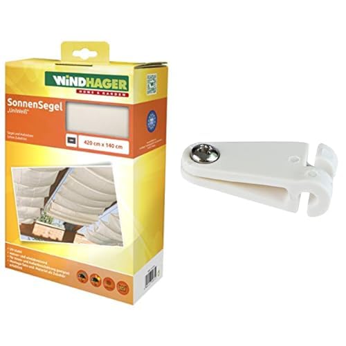 Windhager Sonnensegel für Seilspanntechnik + Windhager Laufhaken zur Befestigung von Sonnensegel/Seilspannmarkise von Windhager